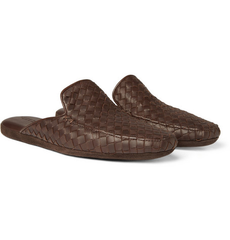 bottega venetta leather slippers BOTTEGA VENETA INTRECCIATO LEATHER SLIPPERS