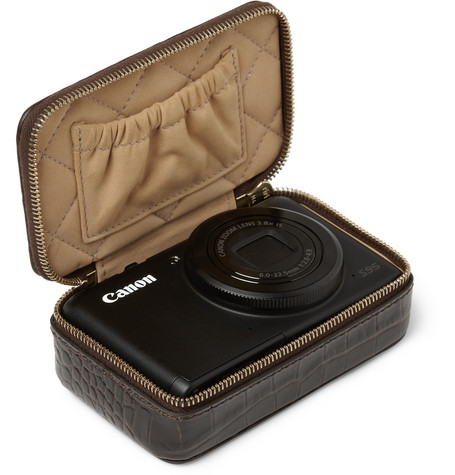 SMYTHSON  CROCODILE-EMBOSSED LEATHER CAMERA CASE