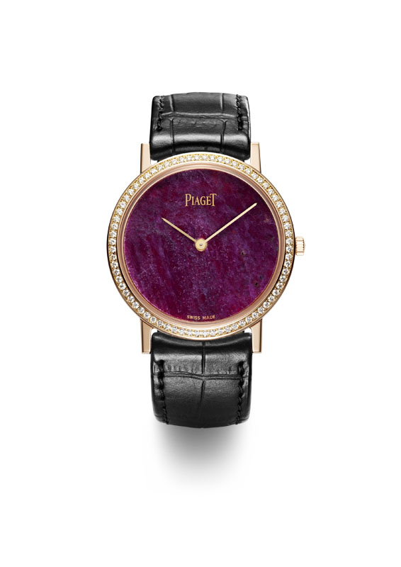 Altiplano 34mm Cadran Pierre Dure en or rose sertie de diamants, cadran en racine de rubis, mouvement mécanique