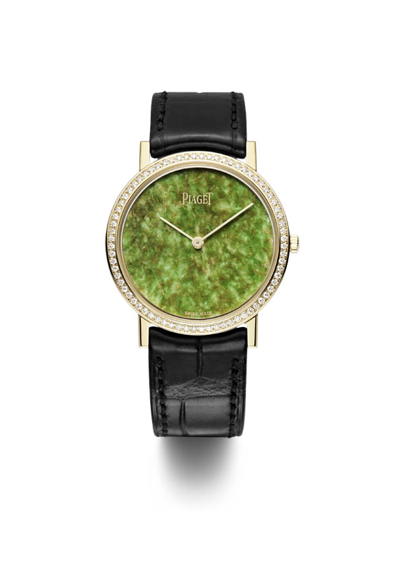Altiplano 34mm Cadran Pierre Dure en or jaune sertie de diamants, cadran en jade, mouvement mécanique
