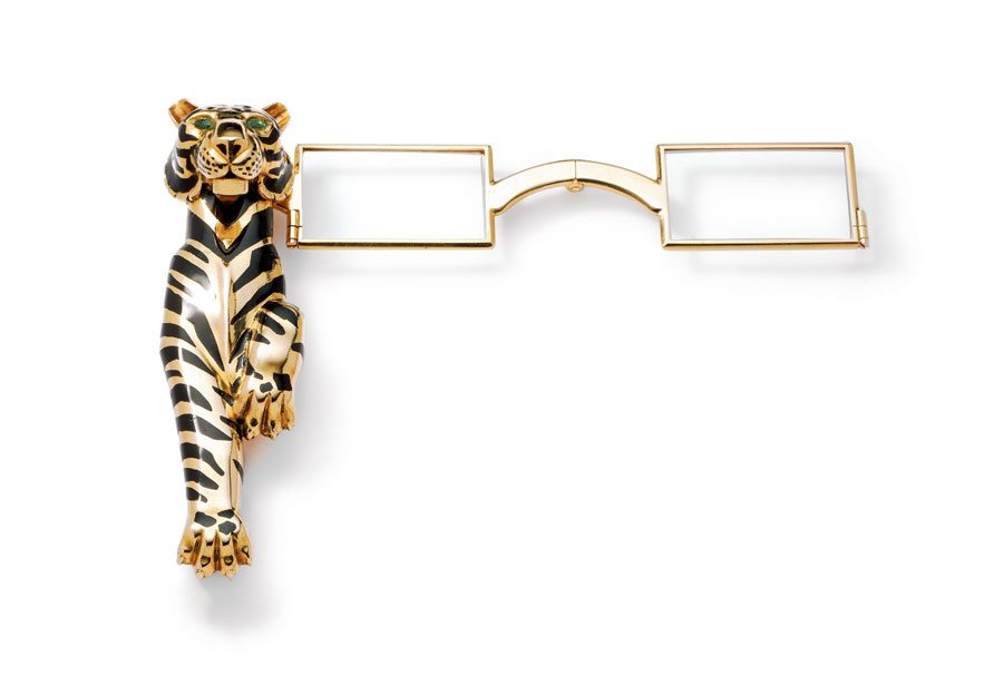 Face à main Tigre Cartier Paris, commande spéciale de 1954, en or