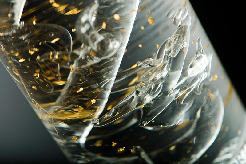 Royal Dragon Vodka gold flakes close up
