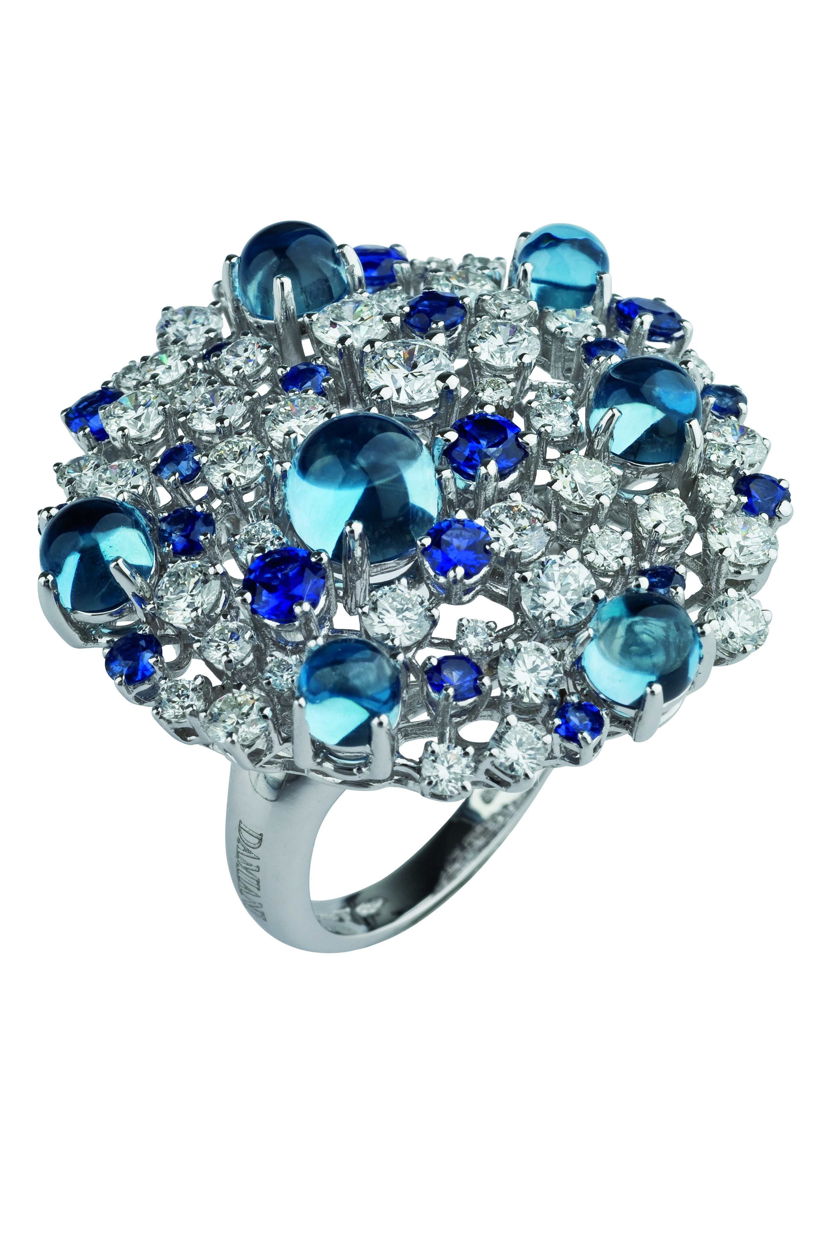 Damiani - Bouquet mastepiece - white gold ring with diamonds, sapphires and topaz 20055155