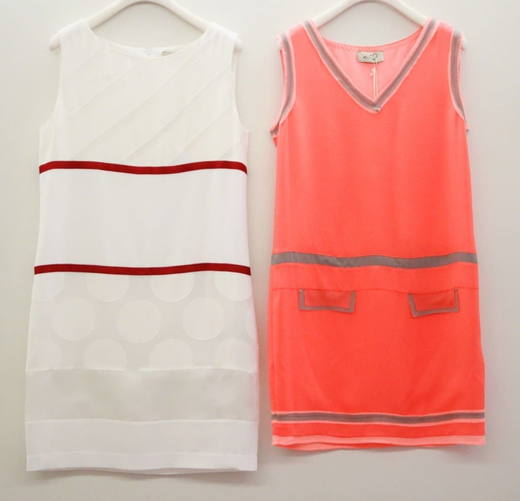 robe blanche 241 euros, robe corail 144 euros