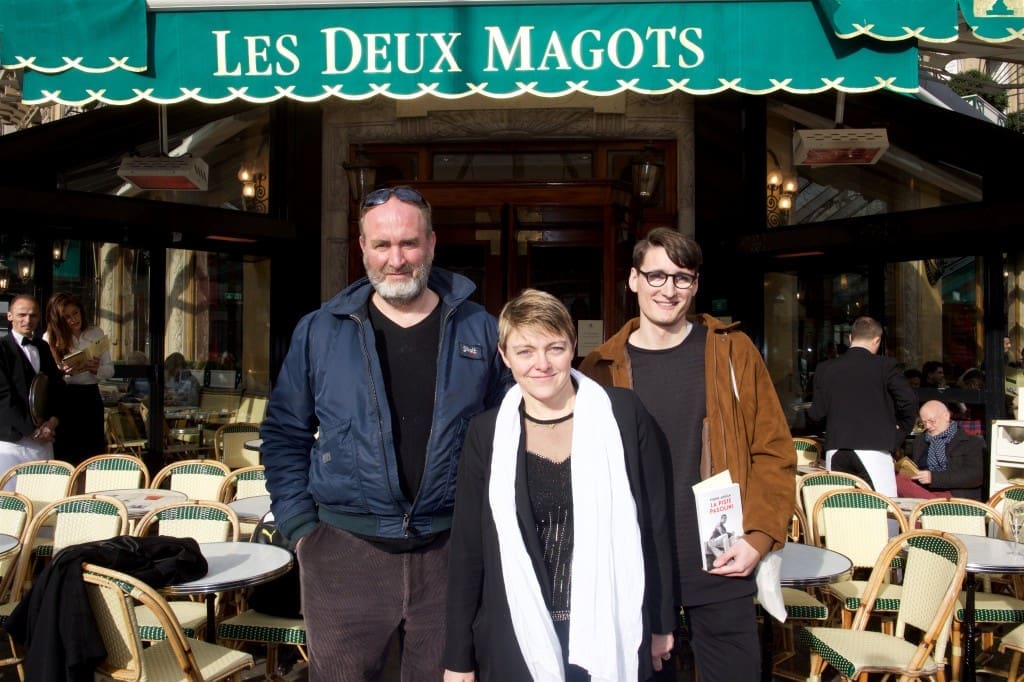 Serge Joncour, lauréat 2015 – Catherine Mathivat, Présidente des Deux Magots - Pierre Adrian, lauréat du Prix Littéraire des Deux Magots 2016 © Julio Piatti