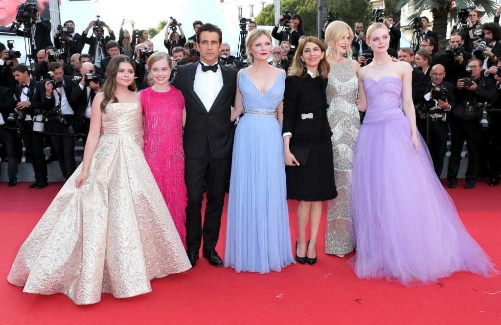 CANNES, FRANCE - MAY 24:  (L-R) Addison Riecke, Angourie Rice, Colin Farrell, Kirsten Dunst, director Sofia Coppola, Nicole Kidman and Elle Fanning attend the "The Beguiled" screening during the 70th annual Cannes Film Festival at Palais des Festivals on May 24, 2017 in Cannes, France.  (Photo by Gisela Schober/Getty Images)